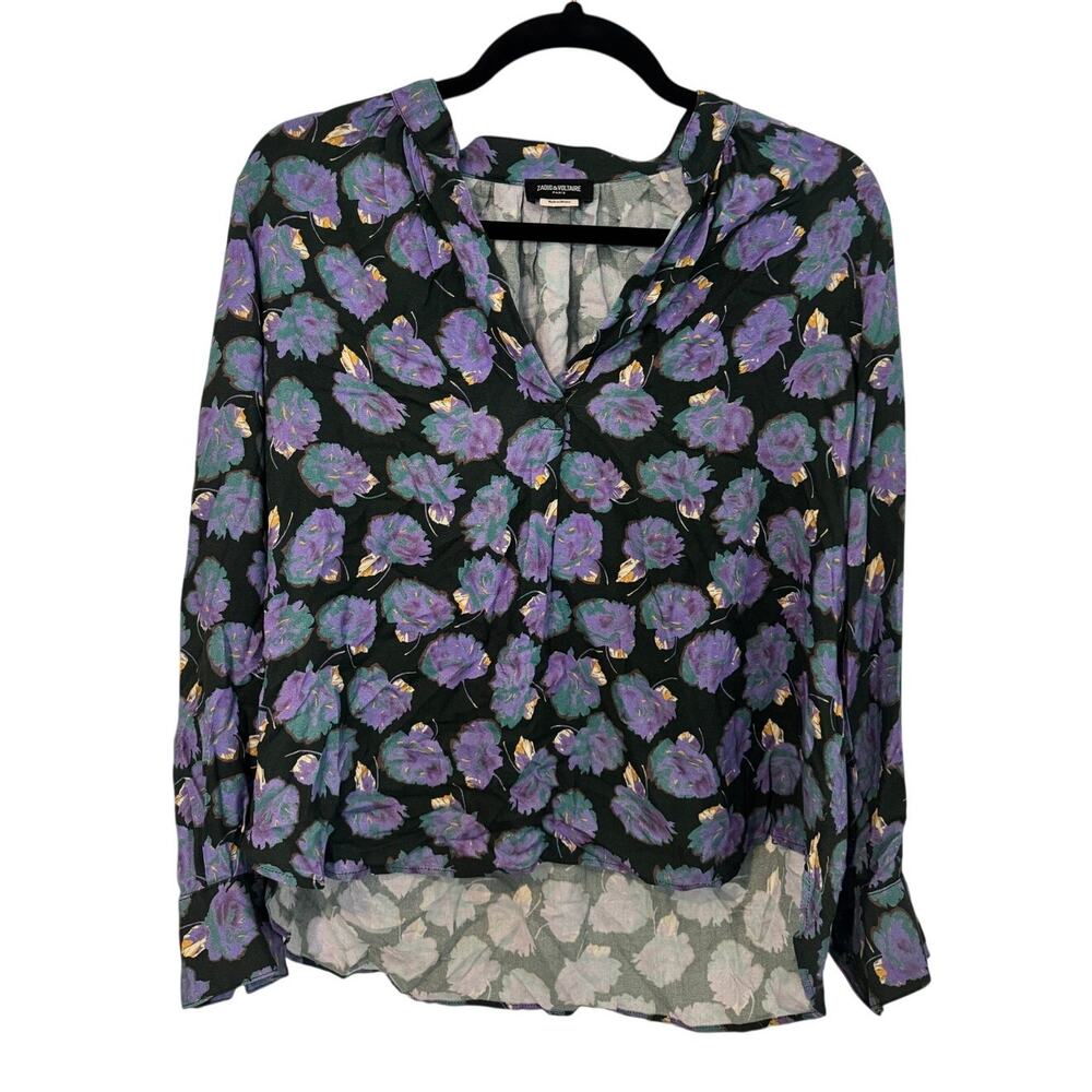 Zadig & Voltaire | Women's Tink Violet Floral Printed V-Neck Viscose Blouse Sz S